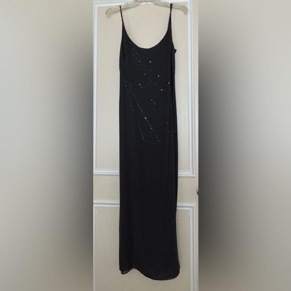 Amuleti Long Gray Sleeveless Embellished Beaded Rhinestone Dress Made in Italy